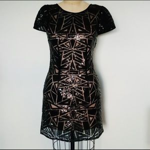 Decode 1.8 Black Sequin Dress w Cream Underline, Size 6